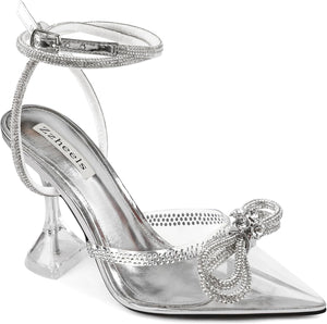 Crystal Clear Heels with Double Bow Ankle Strap